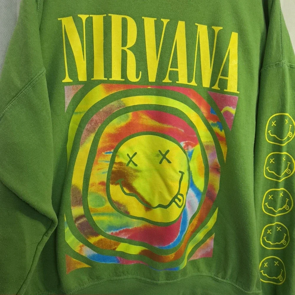 Nirvana Green Crewneck Oversized Sweatshirt Size S/M Smiley Face